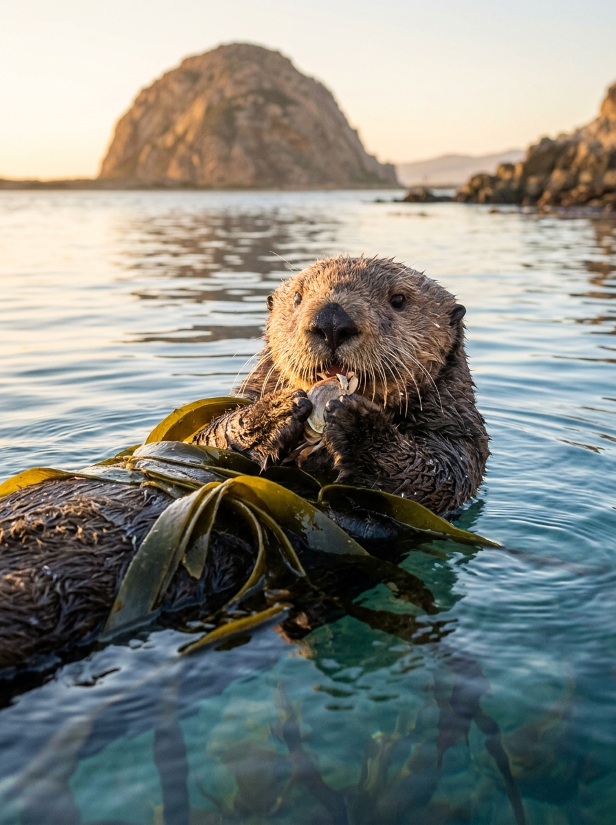 Southern sea otters rafting in the eelgrass beds of the Morro Bay estuary